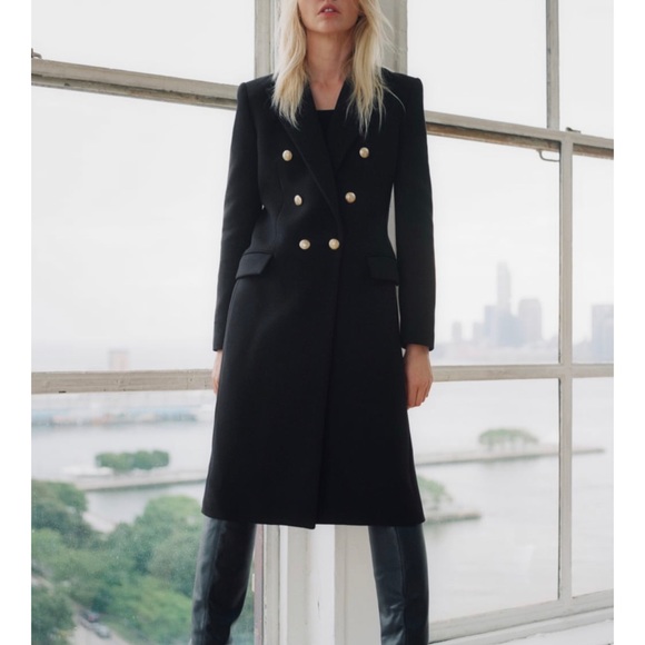 ZARA Wool Blend Double Breasted Coat Gold Button - Picture 6 of 9
